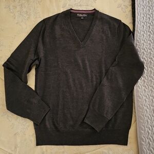 Brooks Brothers Charcoal Gray Merino Wool V-Neck Sweater, Men's Size M